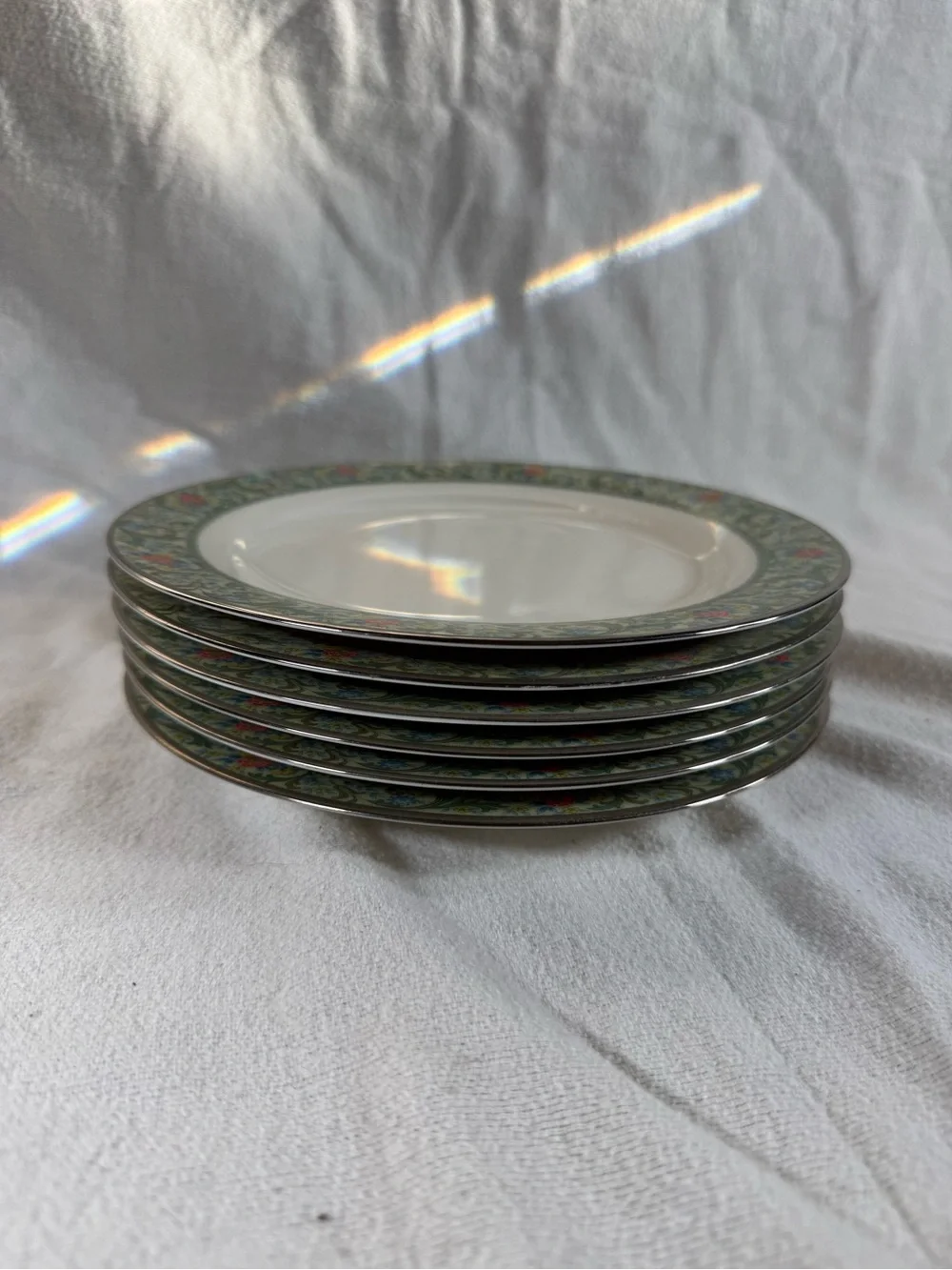 Vintage Noritake Ivory China Isolde Green Floral Rim 8 1/2” Salad Plates